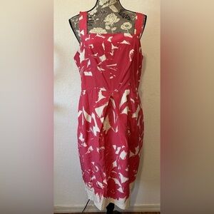 Banana Republic Silk Blend Pink and White Print Midi Dress - Size 14 NWT
